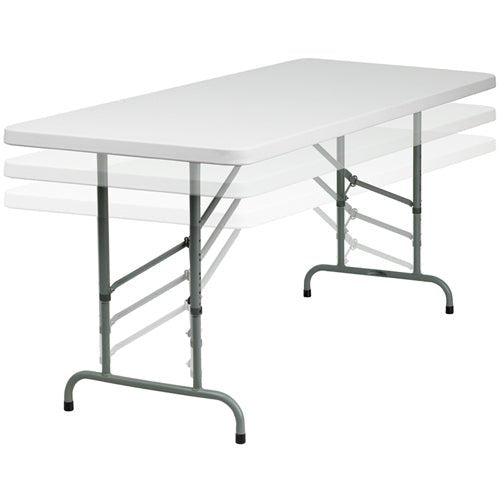 Flash Furniture 30''W x 72''L Height Adjustable Granite White Plastic Folding Table(FLA-RB-3072ADJ-GG) - SchoolOutlet