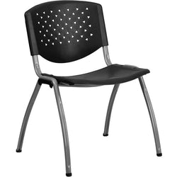Flash Furniture HERCULES Series 880 lb. Capacity Black Polypropylene Stack Chair with Titanium Frame Finish(FLA-RUT-F01A-BK-GG)