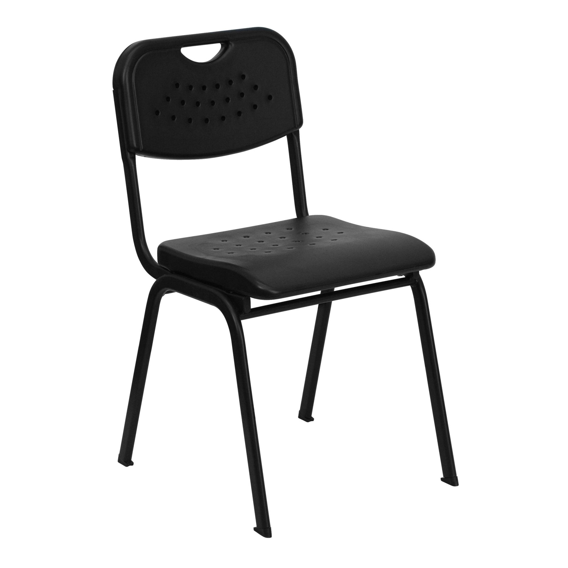 HERCULES Series 880 lb. Capacity Black Plastic Stack Chair with Open Back and Black Frame - SchoolOutlet