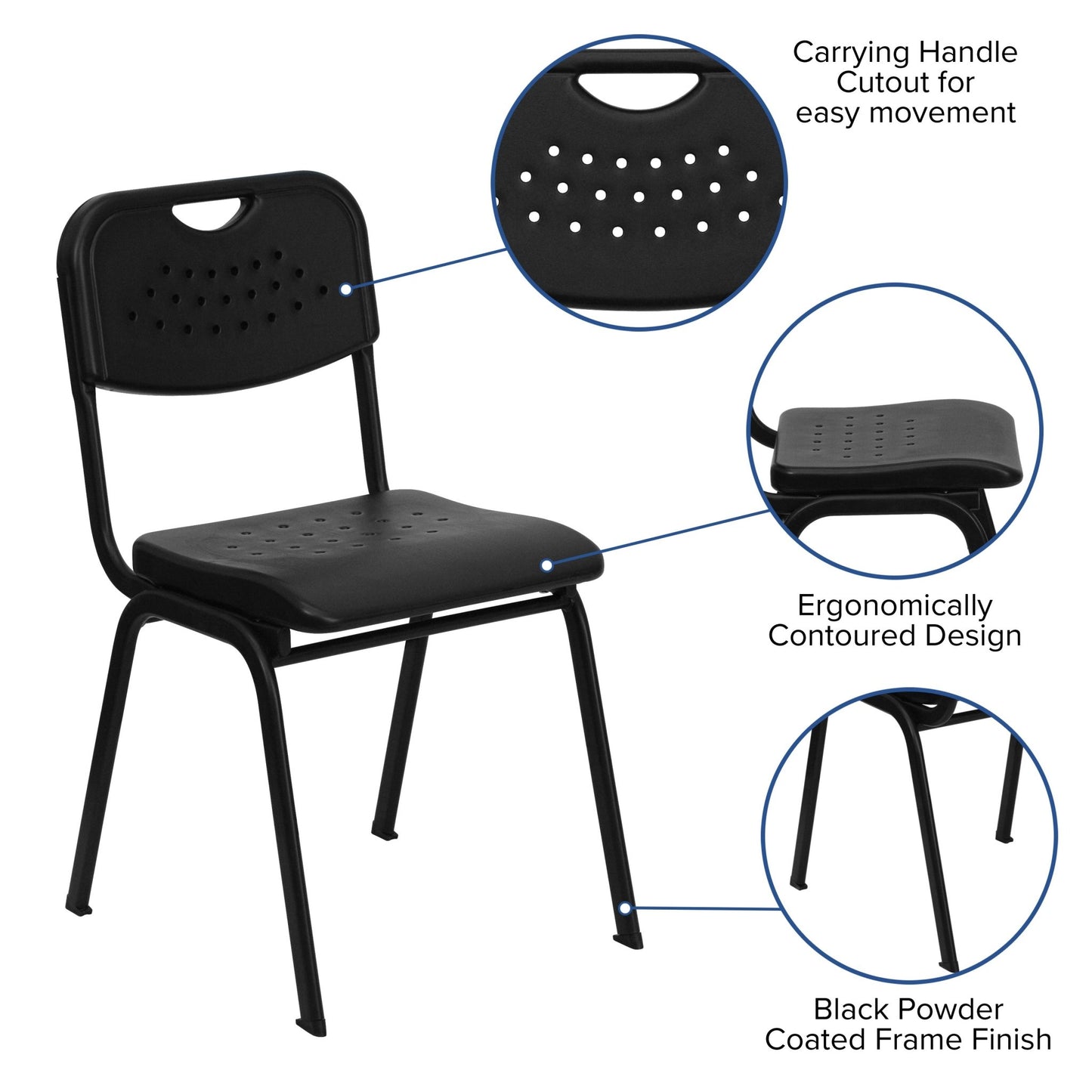 HERCULES Series 880 lb. Capacity Black Plastic Stack Chair with Open Back and Black Frame - SchoolOutlet