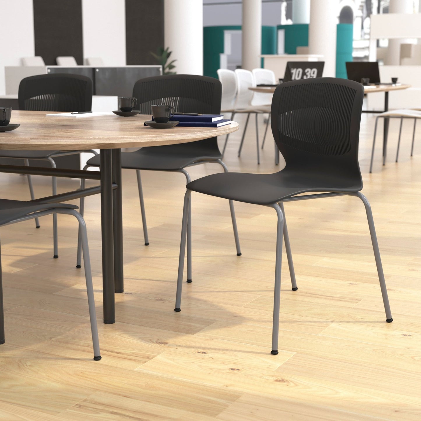 HERCULES Series Commercial Grade 770 lb. Capacity Ergonomic Stack Chair with Lumbar Support and Silver Steel Frame - SchoolOutlet