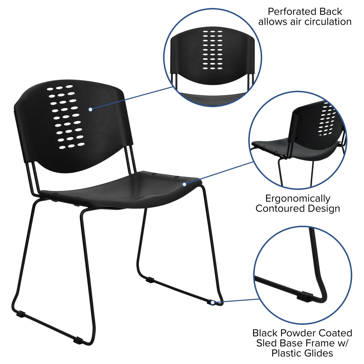 HERCULES Series 400 lb. Capacity Black Plastic Stack Chair with Black Frame - SchoolOutlet