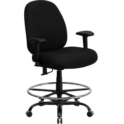 Flash Furniture HERCULES Series Big and Tall Black Fabric Drafting Stool with Arms and Extra WIDE Seat(FLA-WL-715MG-BK-AD-GG) - SchoolOutlet