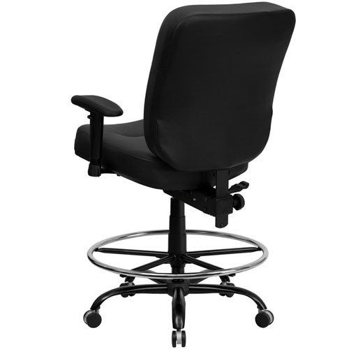 Flash Furniture HERCULES Series Big & Tall Black Leather Drafting Stool with Arms and Extra WIDE Seat(FLA-WL-735SYG-BK-LEA-AD-GG) - SchoolOutlet
