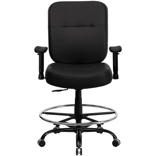 Flash Furniture HERCULES Series Big & Tall Black Leather Drafting Stool with Arms and Extra WIDE Seat(FLA-WL-735SYG-BK-LEA-AD-GG) - SchoolOutlet