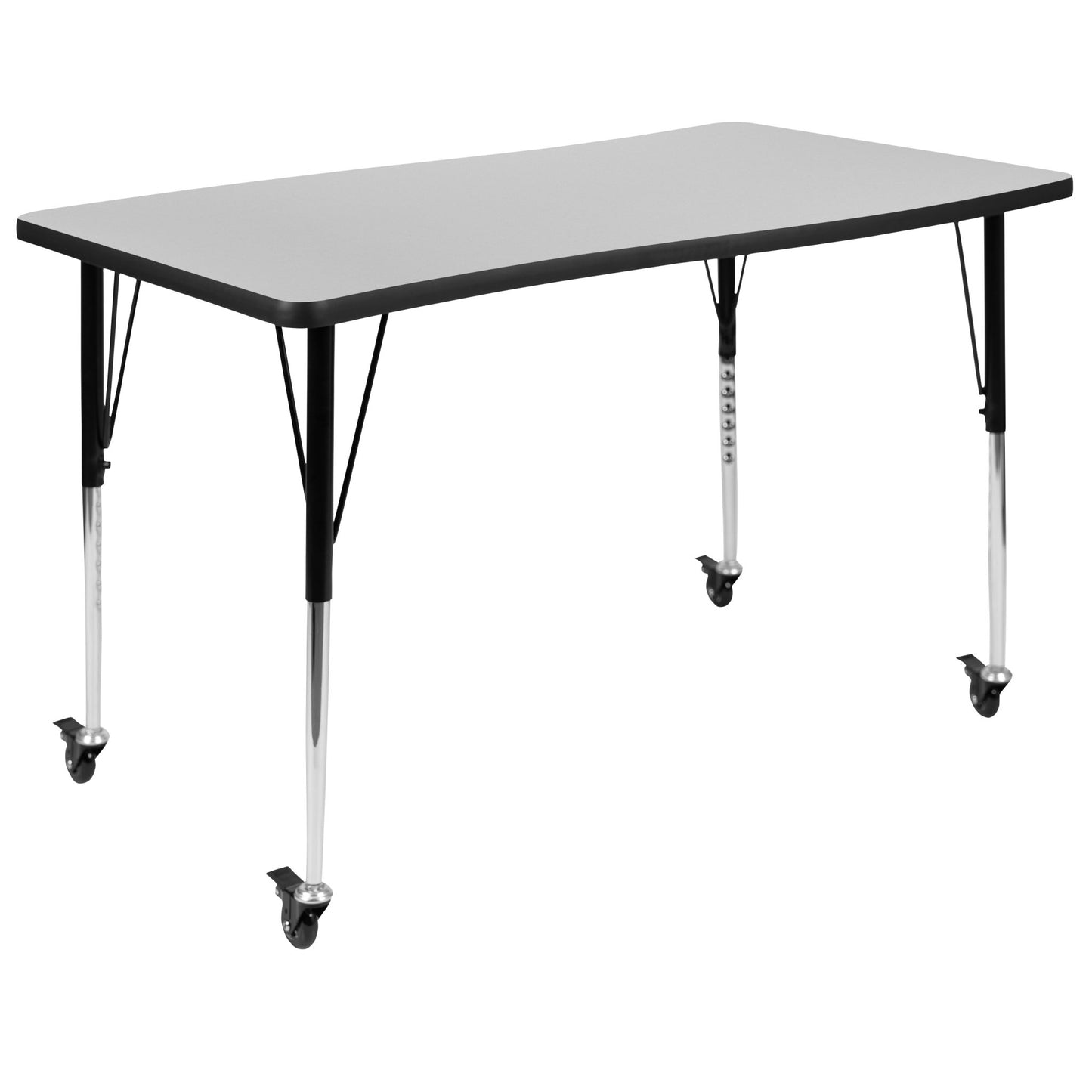 Wren Mobile 28"W x 47.5"L Rectangle Wave Flexible Collaborative Laminate Activity Table-Standard Height Adjust Legs - SchoolOutlet
