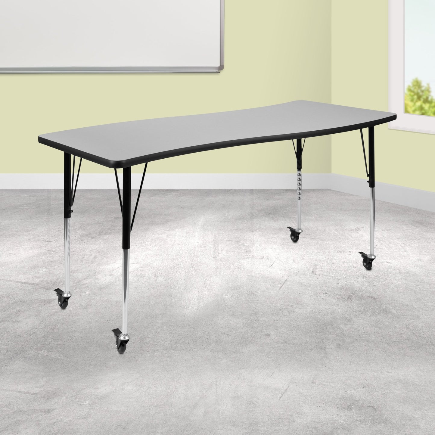 Wren Mobile 26"W x 60"L Rectangle Wave Flexible Collaborative Laminate Activity Table - Standard Height Adjust Legs - SchoolOutlet