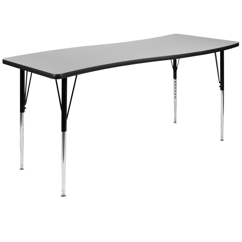 Wren Mobile 26"W x 60"L Rectangle Wave Flexible Collaborative Laminate Activity Table - Standard Height Adjust Legs - SchoolOutlet