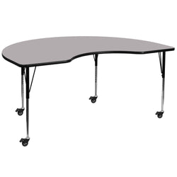 Wren Mobile 48''W x 72''L Kidney Thermal Laminate Activity Table - Height Adjustable Legs