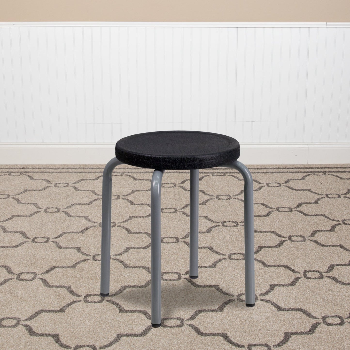 Remington Stackable Stool with Black Seat and Silver Powder Coated Frame - SchoolOutlet