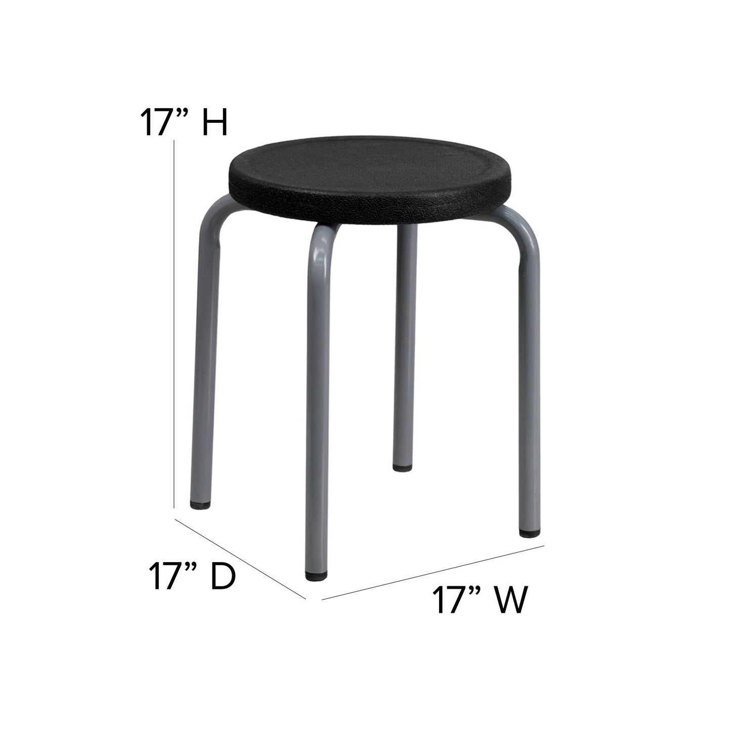 Remington Stackable Stool with Black Seat and Silver Powder Coated Frame - SchoolOutlet