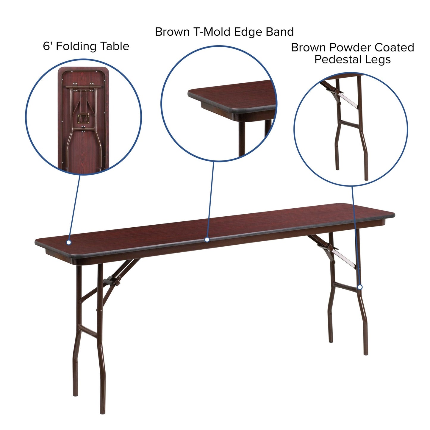Frankie 6-Foot Mahogany Melamine Laminate Folding Training Table - SchoolOutlet