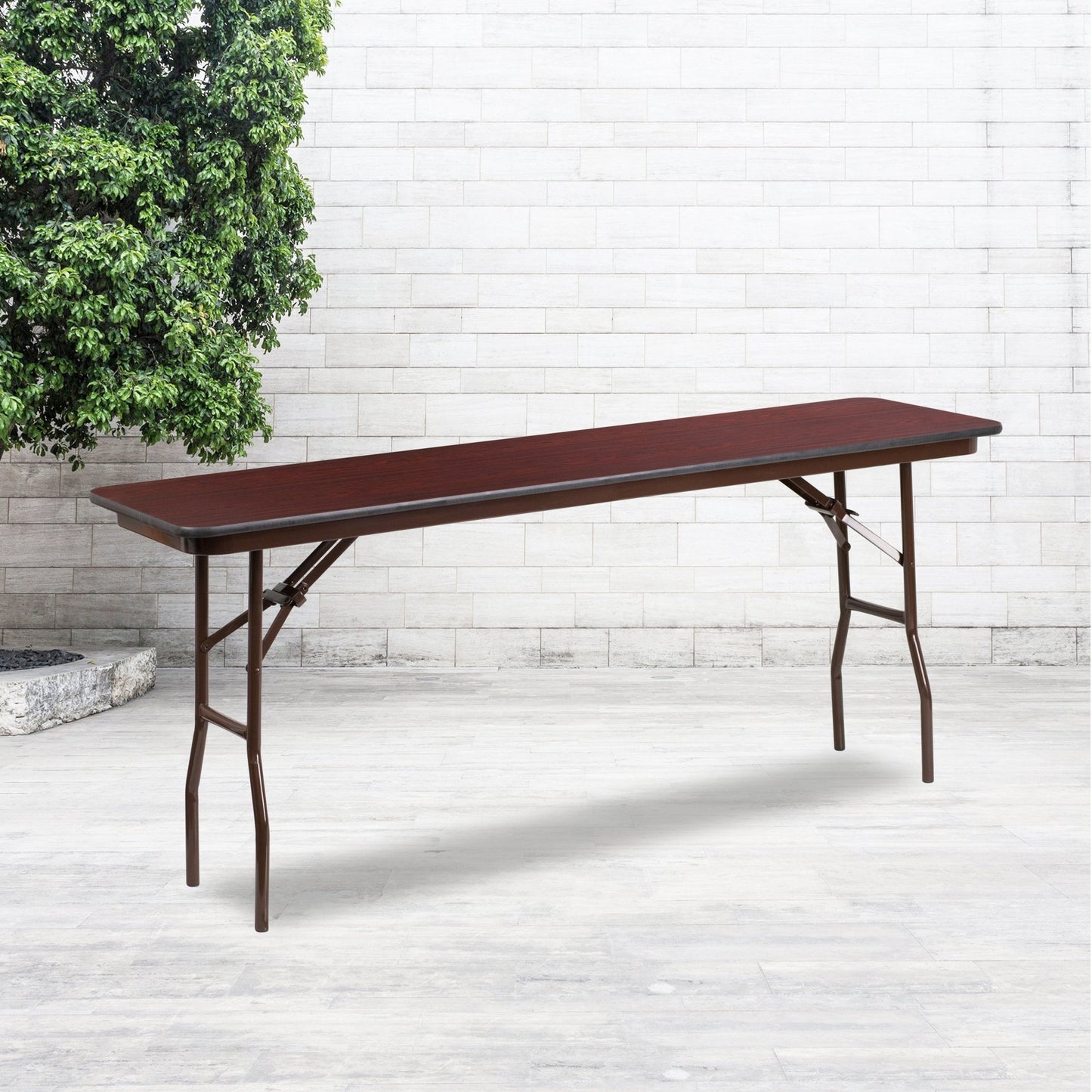 Frankie 6-Foot Mahogany Melamine Laminate Folding Training Table - SchoolOutlet
