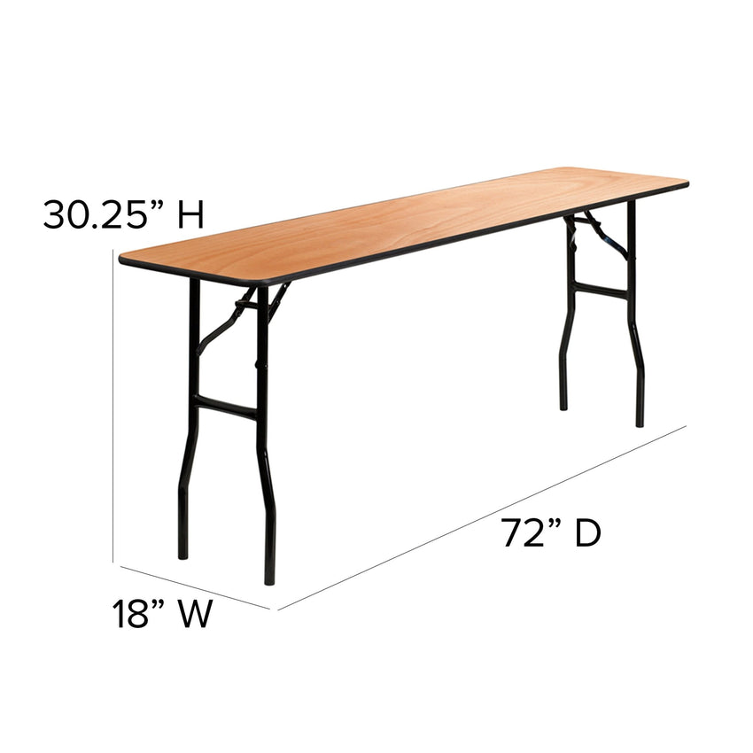 Gael 6-Foot Rectangular Wood Folding Training / Seminar Table with Smooth Clear Coated Finished Top - SchoolOutlet