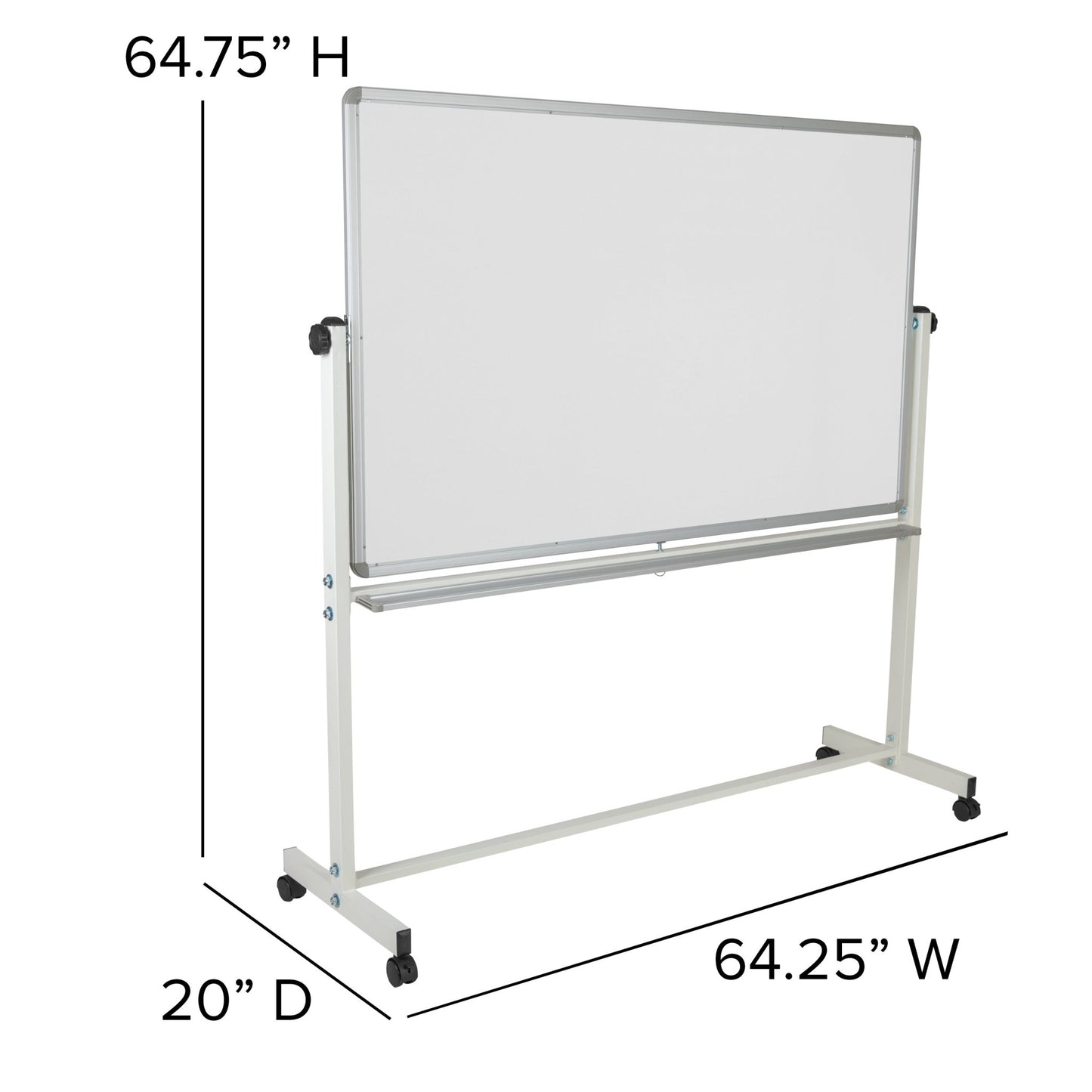 HERCULES Series 64.25"W x 64.75"H Double-Sided Mobile White Board with Pen Tray - SchoolOutlet