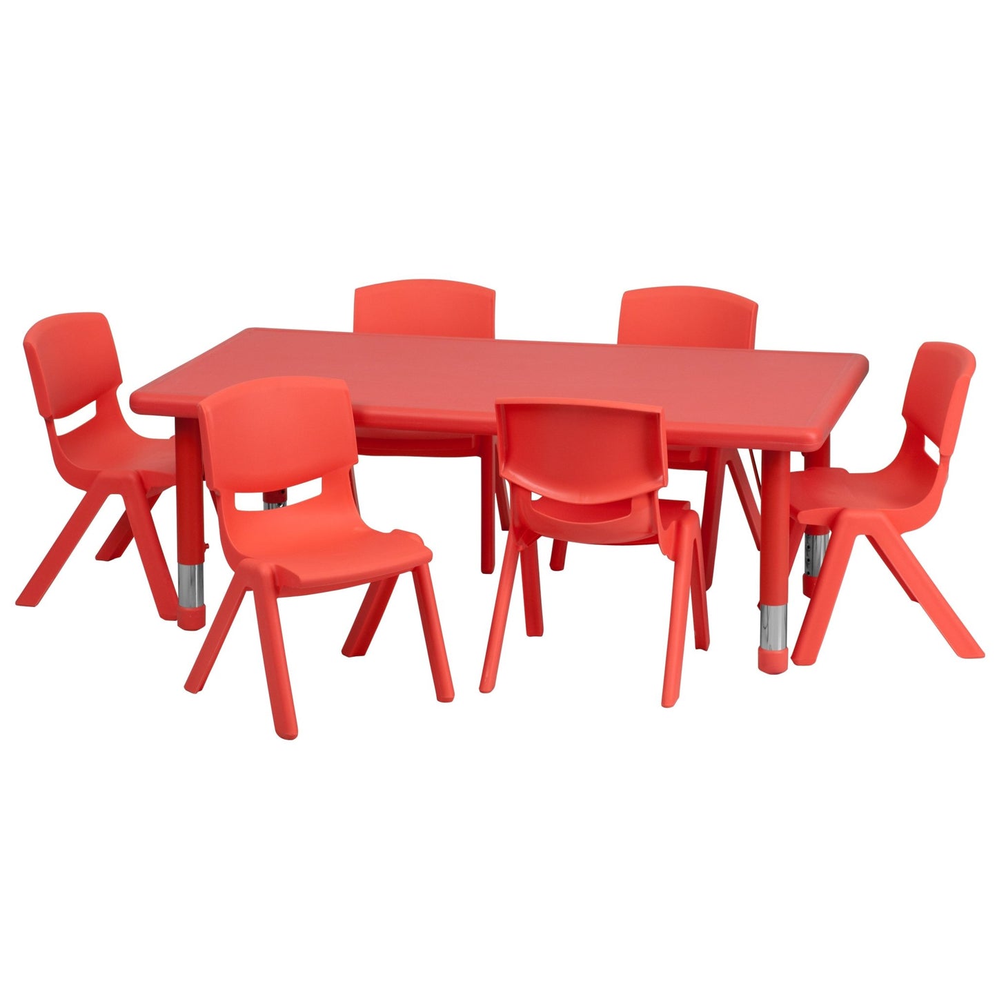 Emmy 24''W x 48''L Rectangular Plastic Height Adjustable Activity Table Set with 6 Chairs - SchoolOutlet