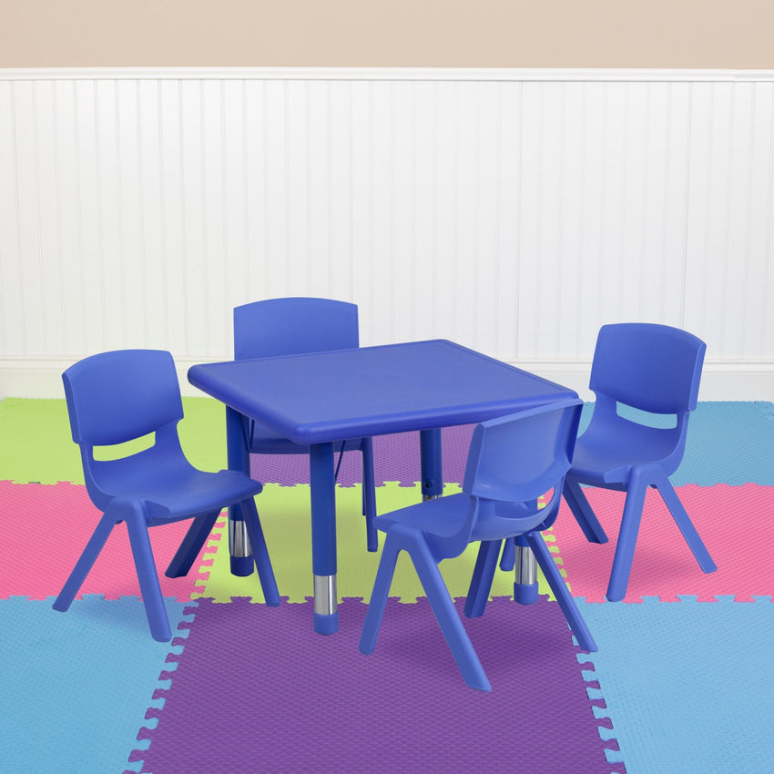 Emmy 24'' Square Plastic Height Adjustable Activity Table Set with 4 Chairs - SchoolOutlet