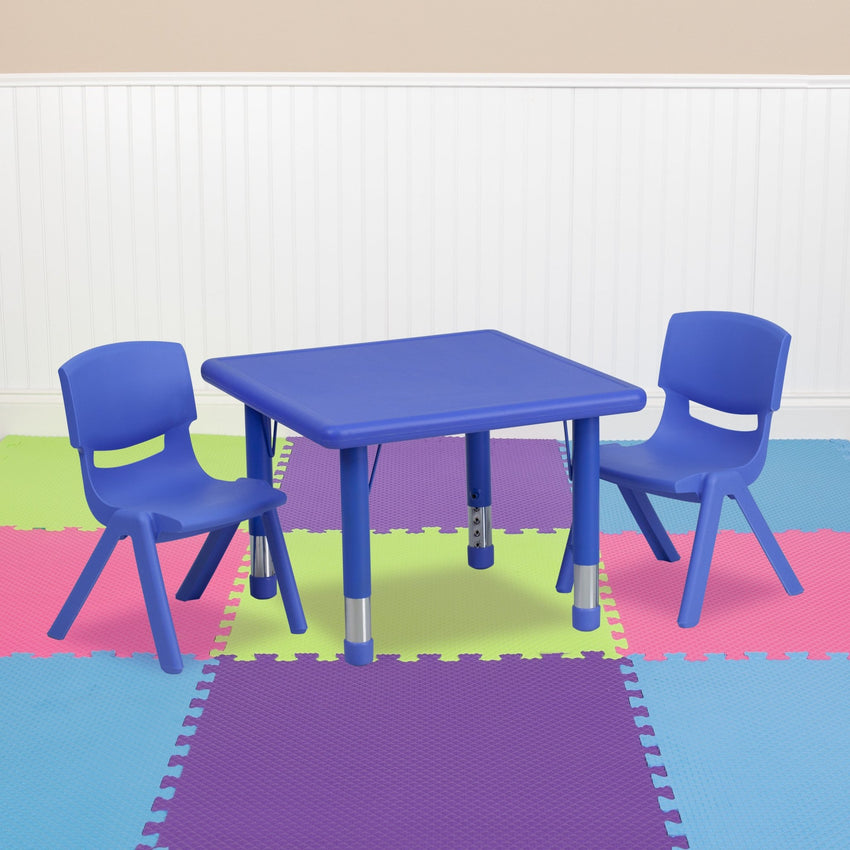 Emmy 24'' Square Plastic Height Adjustable Activity Table Set with 2 Chairs - SchoolOutlet