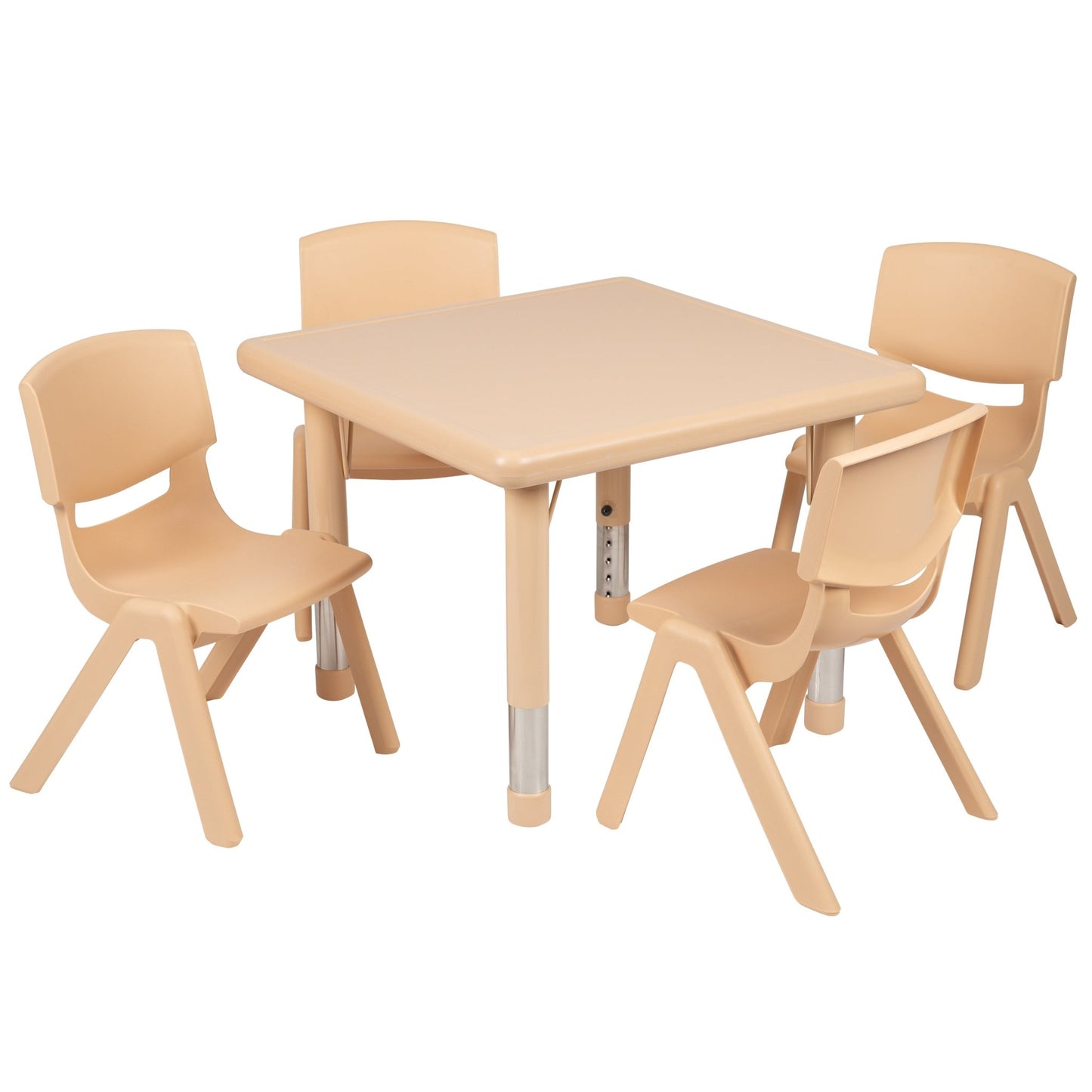 Emmy 24'' Square Plastic Height Adjustable Activity Table Set with 4 Chairs - SchoolOutlet