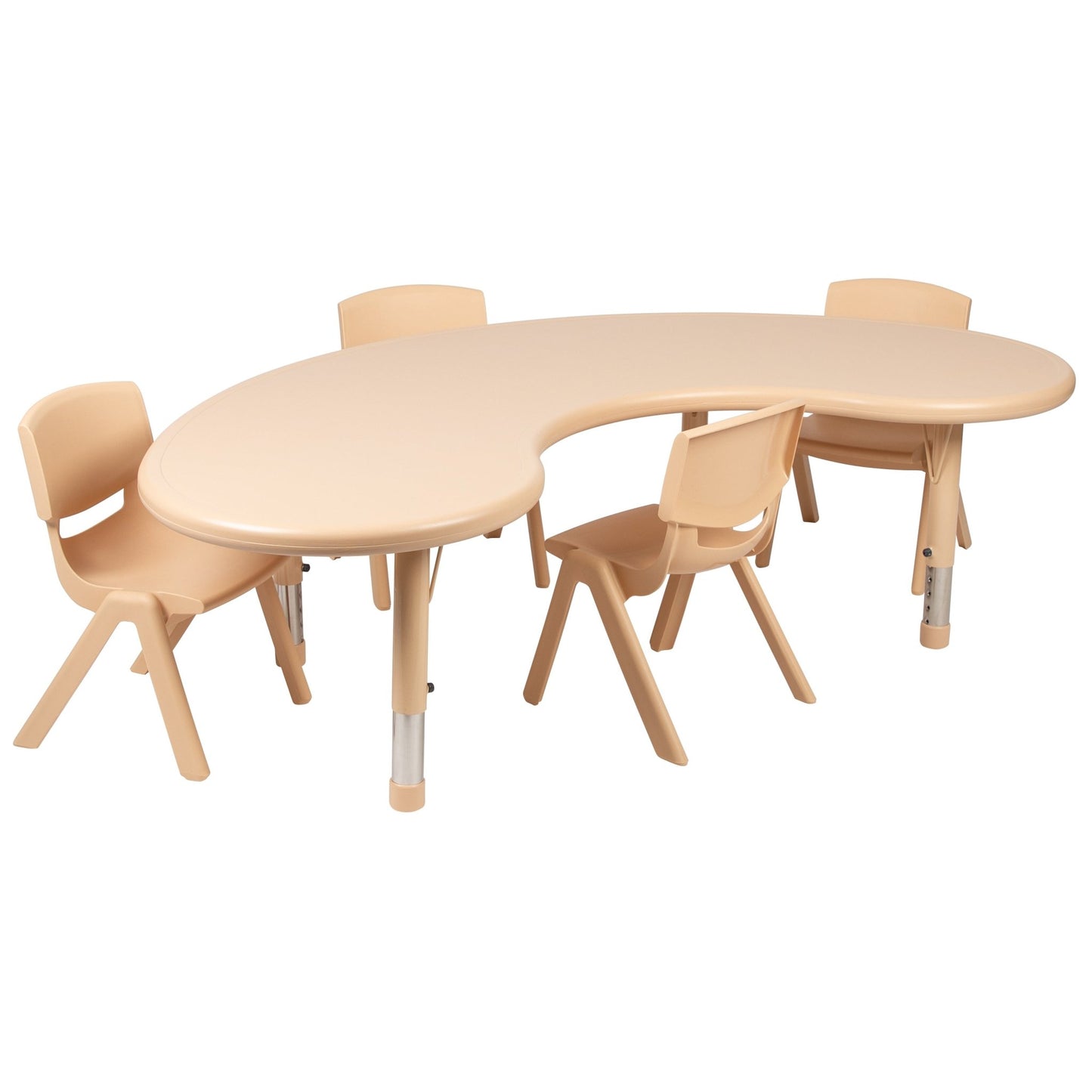 Emmy 35''W x 65''L Half-Moon Plastic Height Adjustable Activity Table Set with 4 Chairs - SchoolOutlet