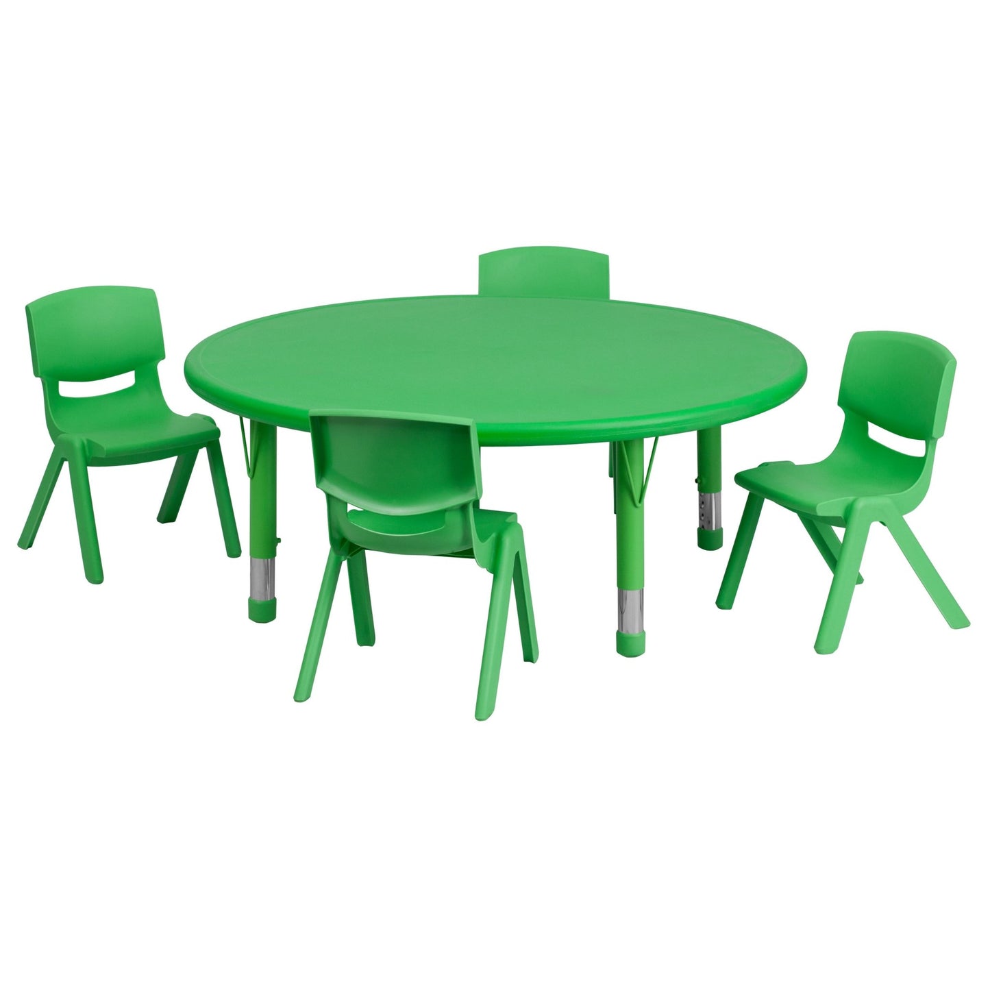 Emmy 45'' Round Plastic Height Adjustable Activity Table Set with 4 Chairs - SchoolOutlet