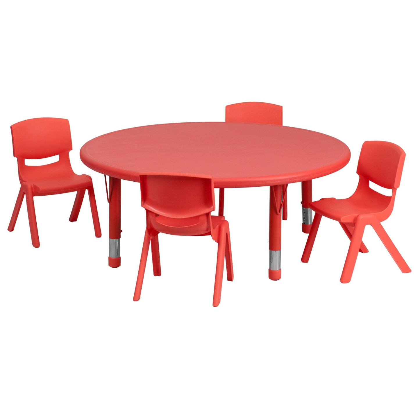 Emmy 45'' Round Plastic Height Adjustable Activity Table Set with 4 Chairs - SchoolOutlet