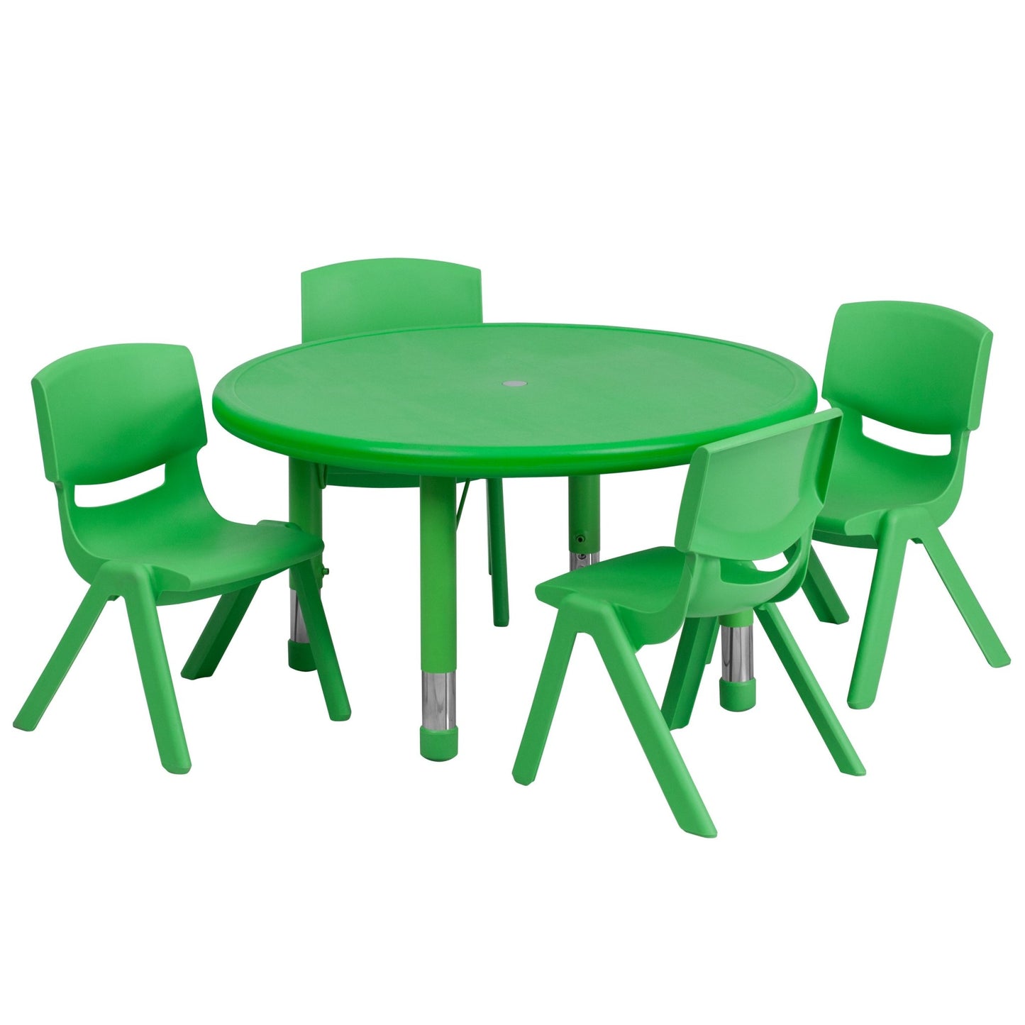 Emmy 33'' Round Plastic Height Adjustable Activity Table Set with 4 Chairs - SchoolOutlet