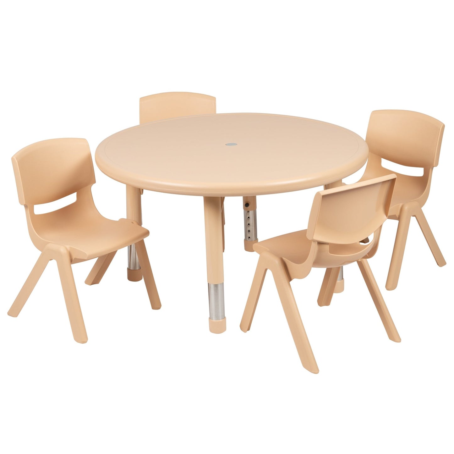 Emmy 33'' Round Plastic Height Adjustable Activity Table Set with 4 Chairs - SchoolOutlet