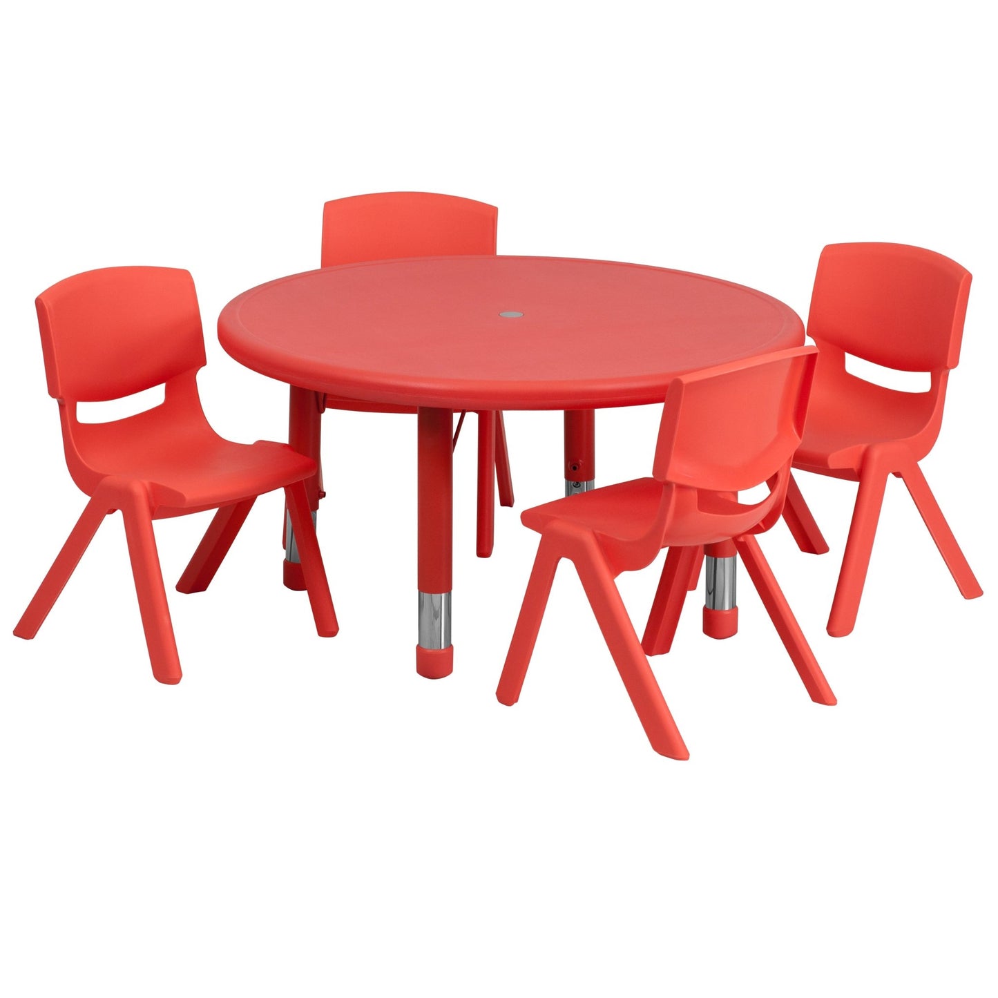 Emmy 33'' Round Plastic Height Adjustable Activity Table Set with 4 Chairs - SchoolOutlet