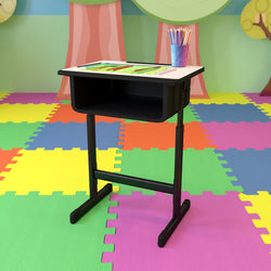 Billie Student Desk with Grey Top and Adjustable Height Black Pedestal Frame