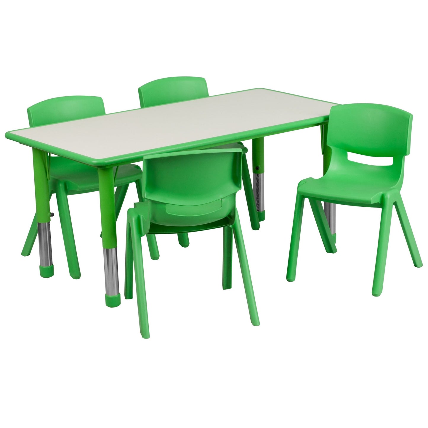 Emmy 23.625''W x 47.25''L Rectangular Plastic Height Adjustable Activity Table Set with 4 Chairs - SchoolOutlet