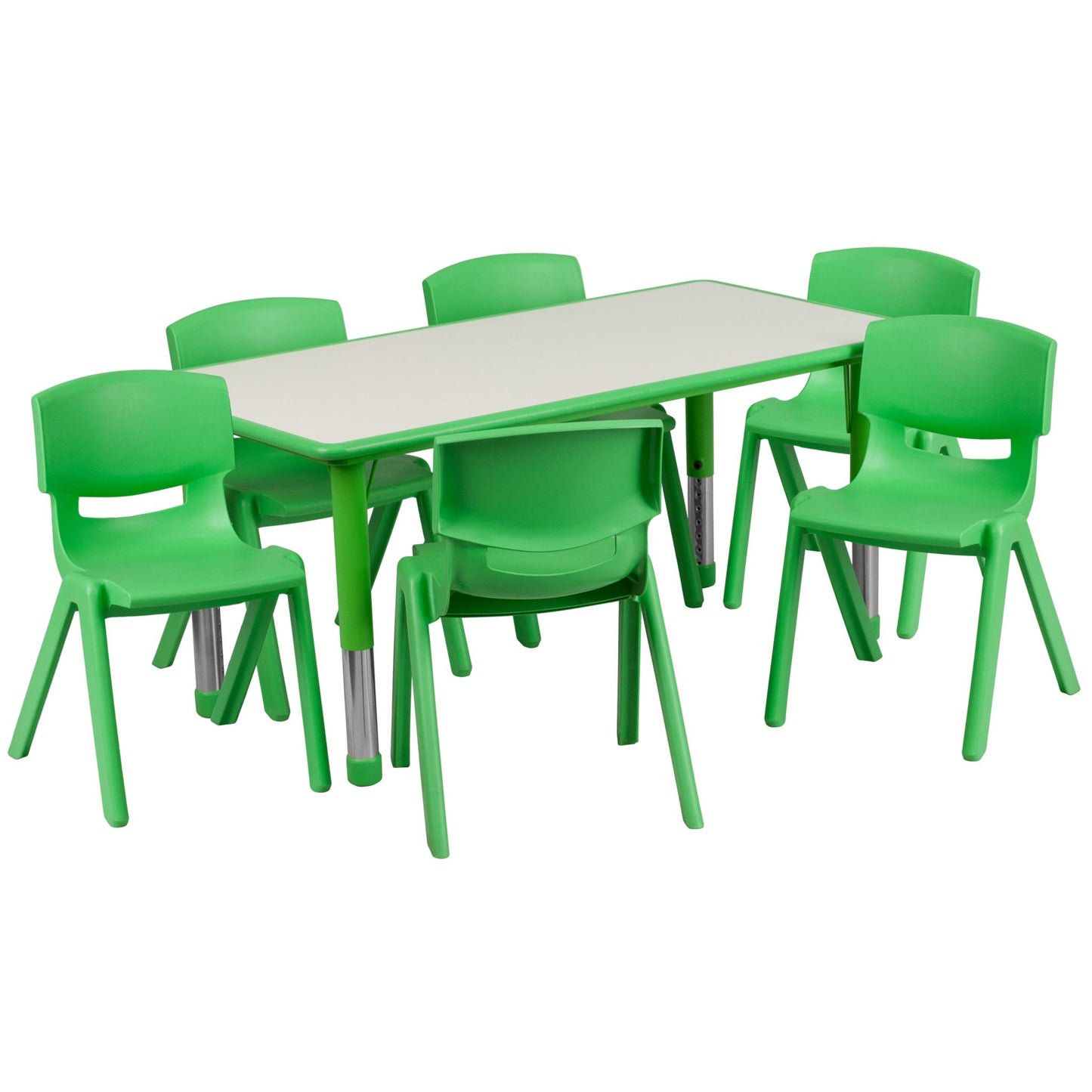 Emmy 23.625''W x 47.25''L Rectangular Plastic Height Adjustable Activity Table Set with 6 Chairs - SchoolOutlet