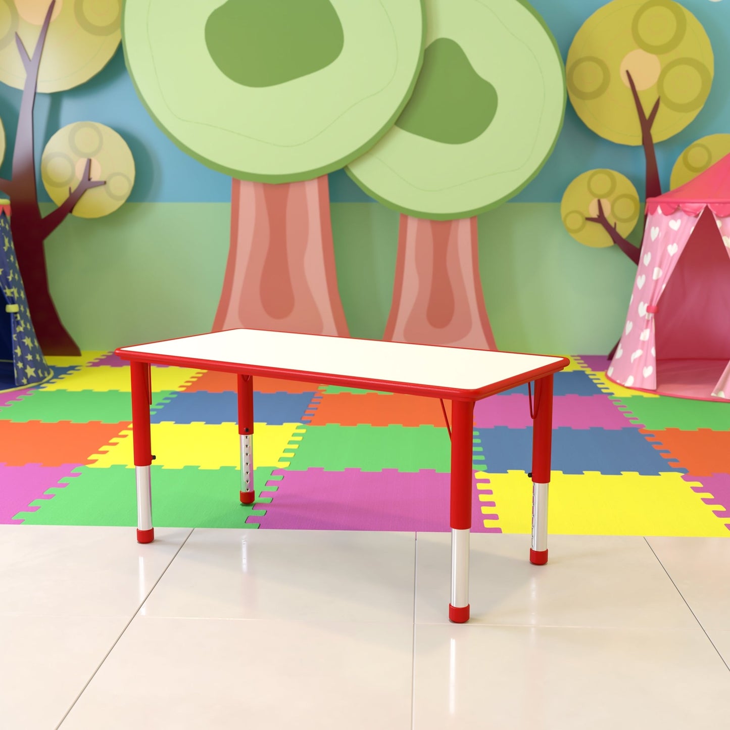 Wren 23.625''W x 47.25''L Rectangular Plastic Height Adjustable Activity Table with Grey Top - SchoolOutlet