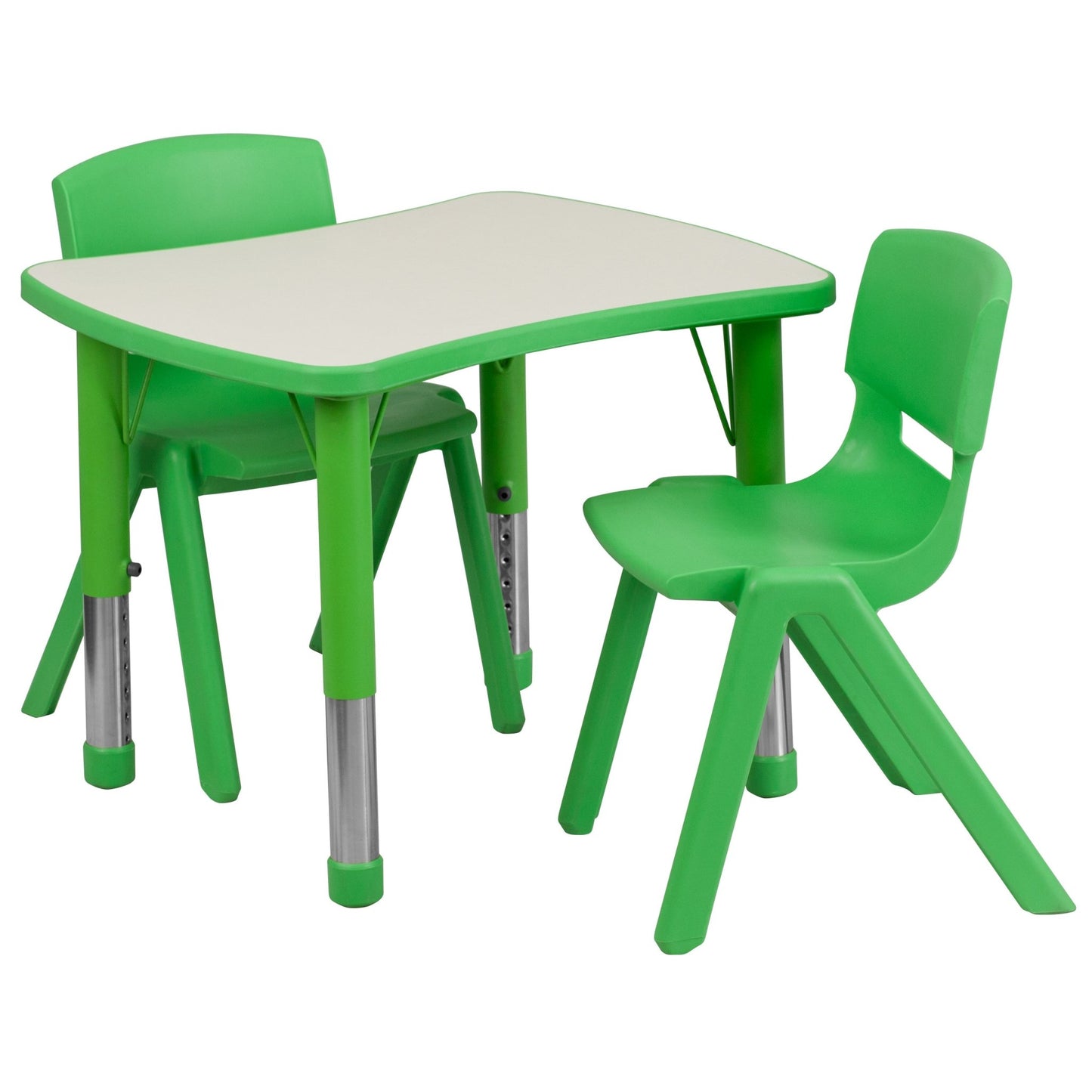 Emmy 21.875''W x 26.625''L Rectangular Plastic Height Adjustable Activity Table Set with 2 Chairs - SchoolOutlet