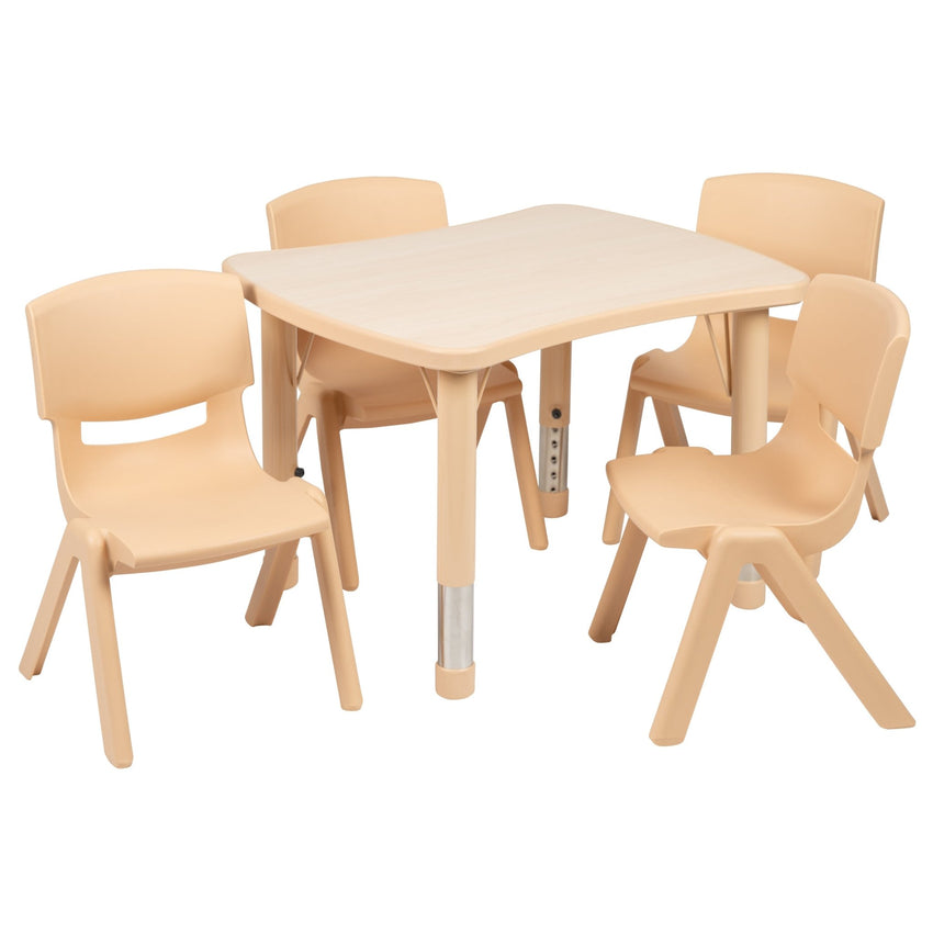 Emmy 21.875''W x 26.625''L Rectangular Plastic Height Adjustable Activity Table Set with 4 Chairs - SchoolOutlet