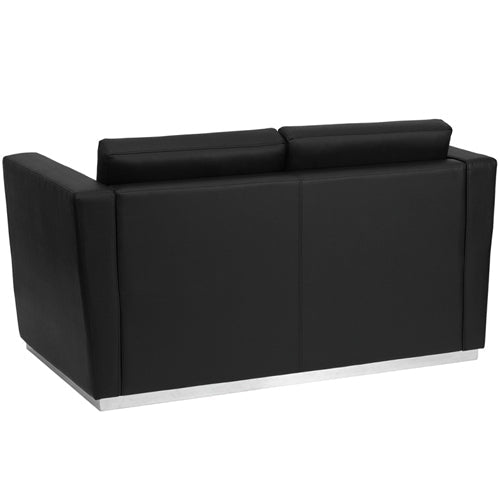 Flash Furniture HERCULES Trinity Series Contemporary Black Leather Love Seat with Stainless Steel Base(FLA-ZB-TRINITY-8094-LS-BK-G) - SchoolOutlet