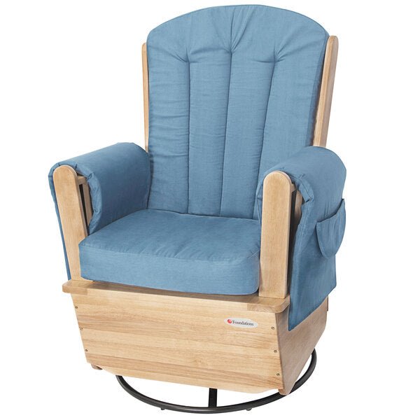 Blue and Wood Swivel Glider Rocker