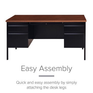 Hirsh Double Pedestal Office Desk with Center Drawer for Home, Office, or School, 30" D x 60" W - SchoolOutlet