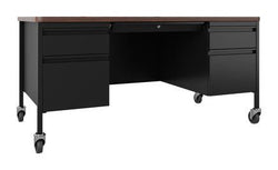Hirsh 30"D x 60"W Mobile Double Pedestal File Desk with Rounded Corner T-Mold Top for Schools