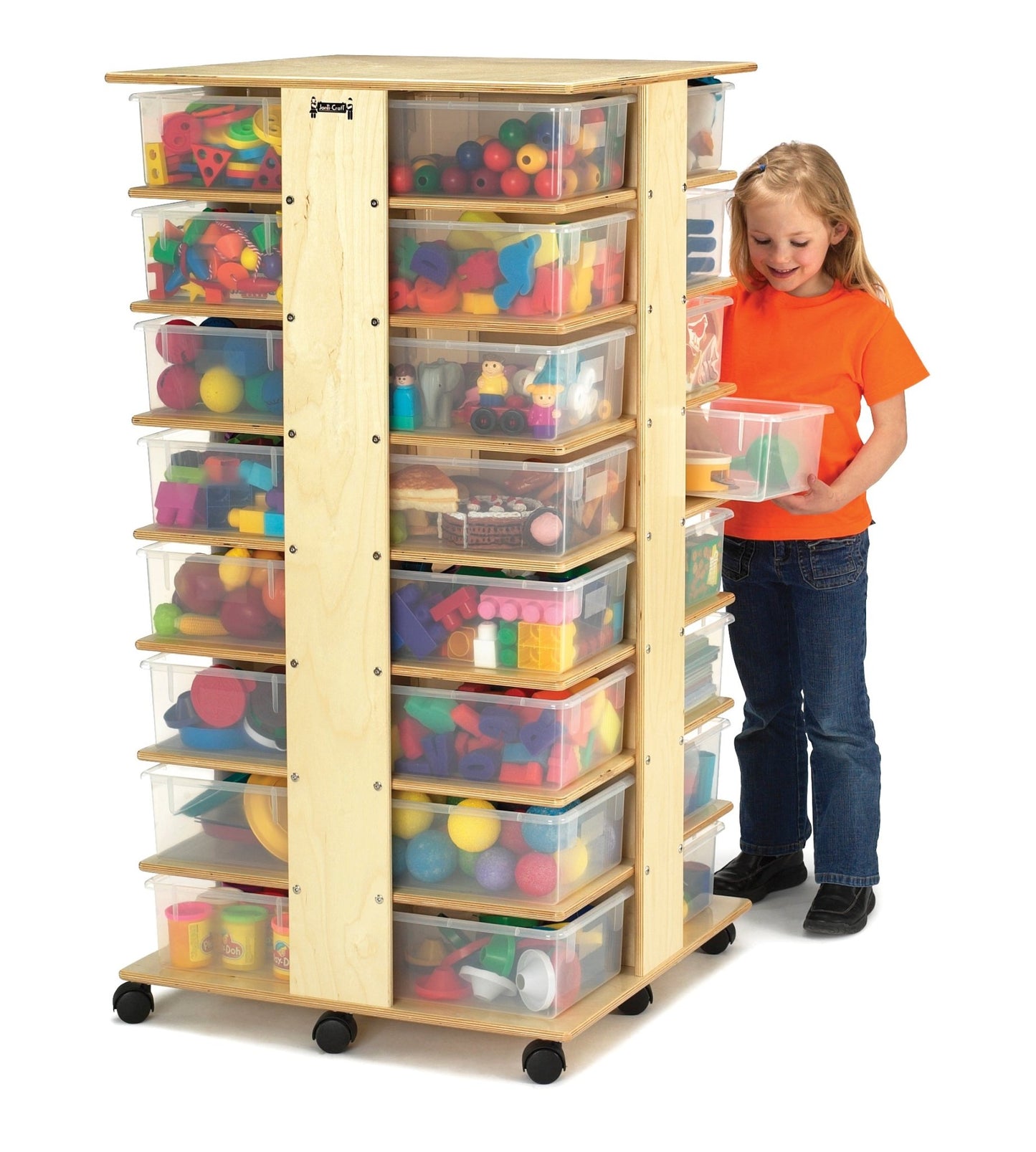 Jonti-Craft Mobile Cubby Storage Tower - 32 Cubbies with Colorful Tubs (Jonti-Craft JON-0354JC) - SchoolOutlet