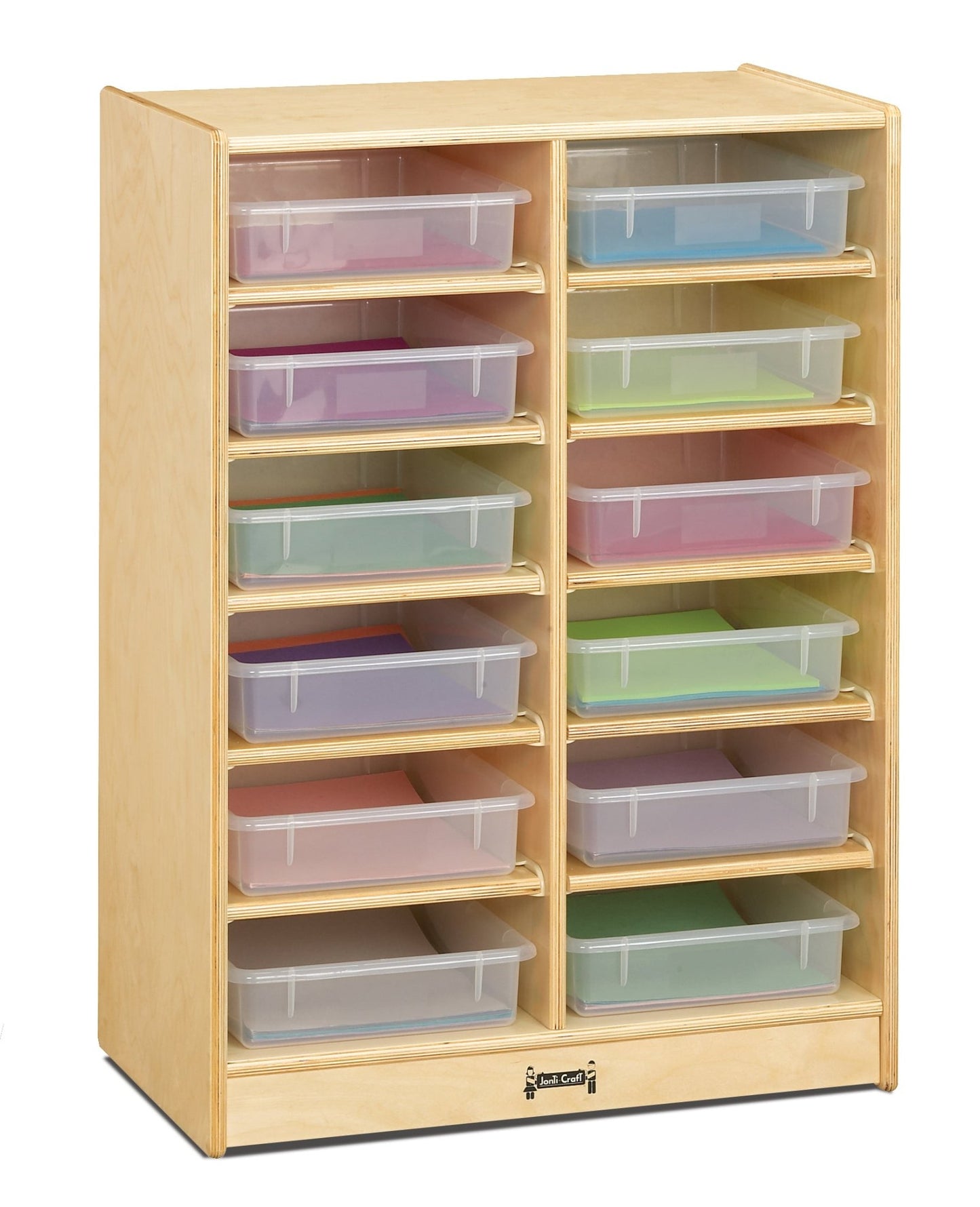 Jonti-Craft Baltic Birch Paper Tray Cubby Unit - 12 Cubbies with Colorful Trays (Jonti-Craft JON-0613JC) - SchoolOutlet