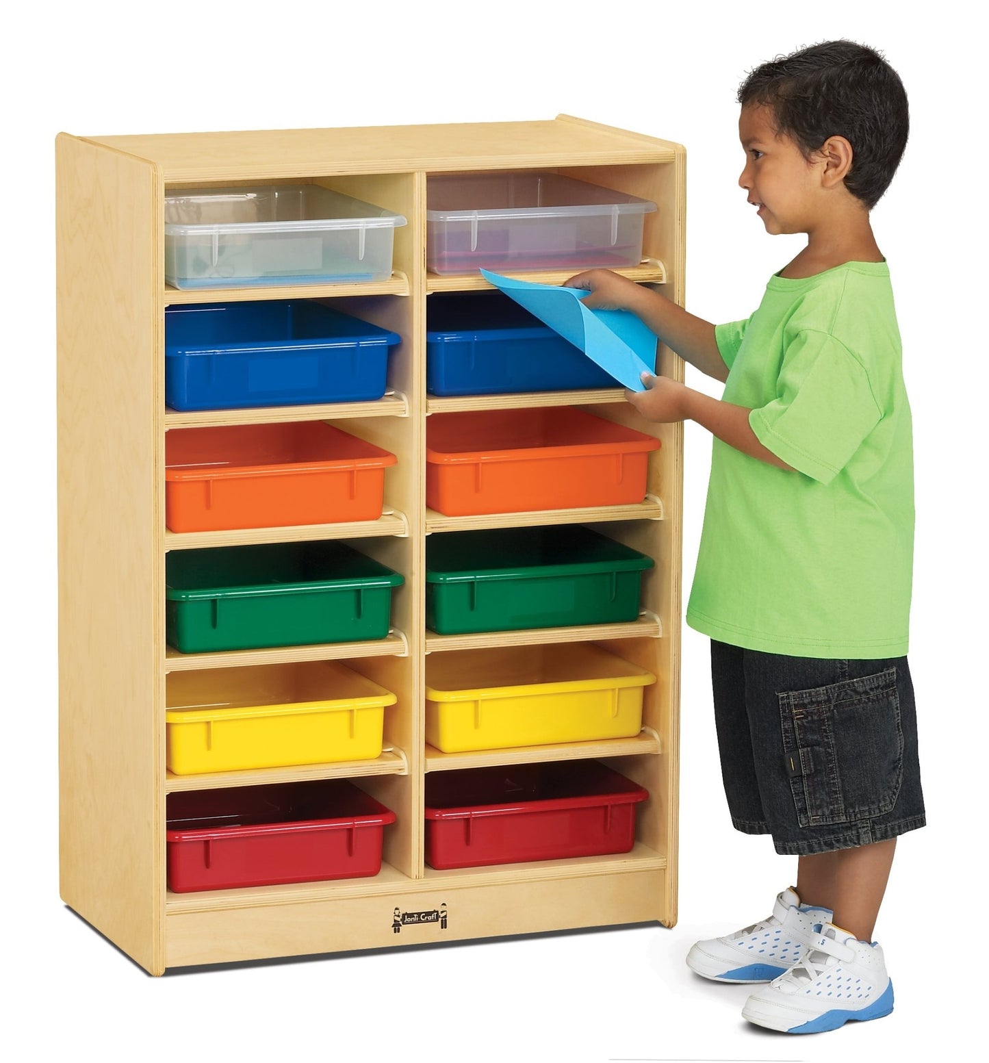 Jonti-Craft Baltic Birch Paper Tray Cubby Unit - 12 Cubbies with Colorful Trays (Jonti-Craft JON-0613JC) - SchoolOutlet