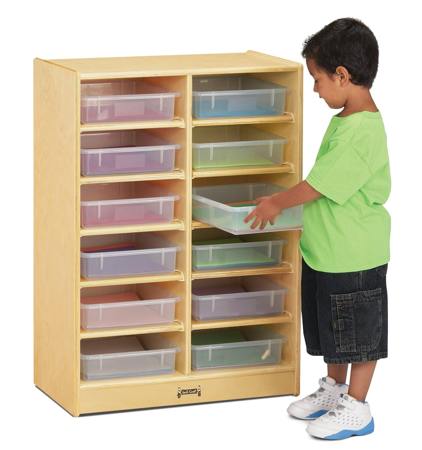 Jonti-Craft Baltic Birch Paper Tray Cubby Unit - 12 Cubbies with Colorful Trays (Jonti-Craft JON-0613JC) - SchoolOutlet