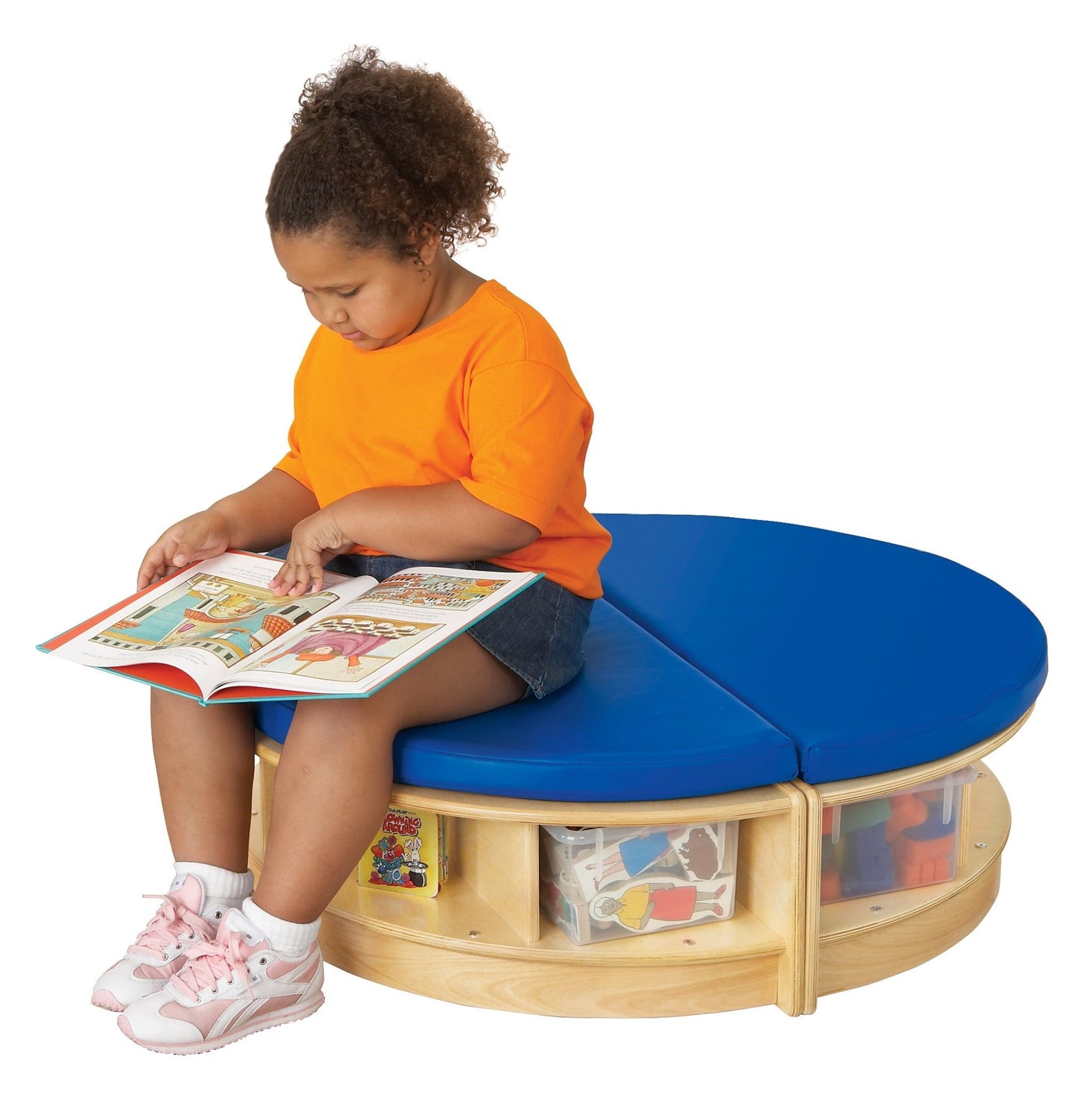 Jonti-Craft Read-a-Round Semi Round Bench- Blue Cushions (Jonti-Craft JON-3760JC) - SchoolOutlet