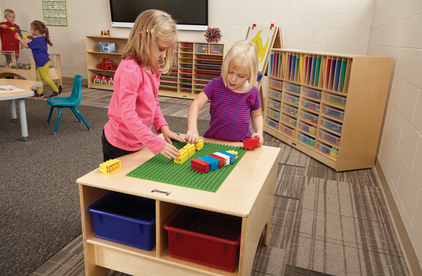 Jonti-Craft Building Table With Lego Compatible Top- Clear Storage Tubs (Jonti-Craft JON-57440JC) - SchoolOutlet