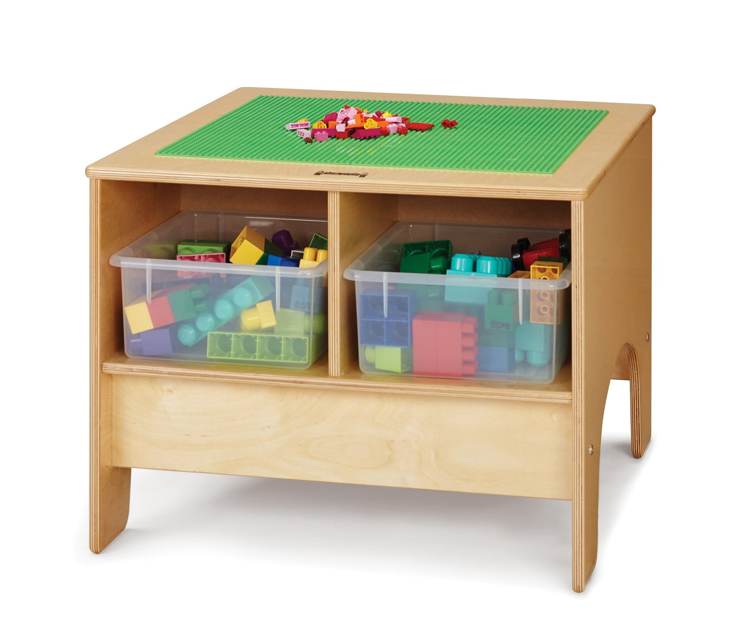 Jonti-Craft Building Table With Lego Compatible Top- Colored Storage Tubs (Jonti-Craft JON-57449JC) - SchoolOutlet