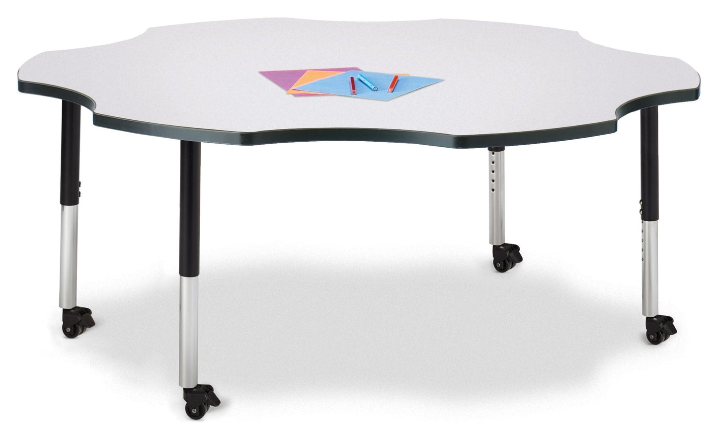 Jonti-Craft Six-Leaf Activity Table with Heavy Duty Laminate Top - Mobile Height Adjustable Legs - SchoolOutlet