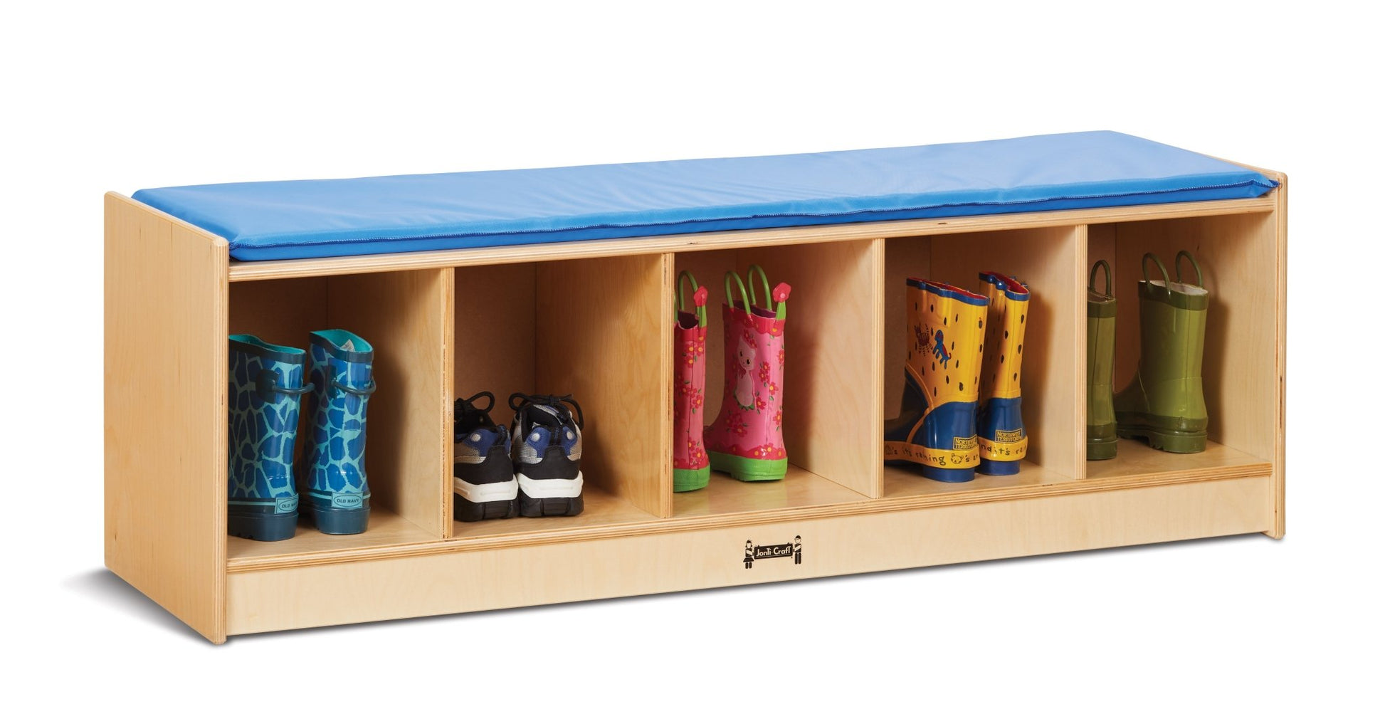 Jonti-Craft Bench Locker With 5 Sections- Blue Cushion (Jonti-Craft JON-9093JC) - SchoolOutlet