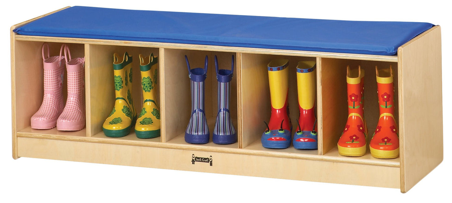 Jonti-Craft Bench Locker With 5 Sections- Blue Cushion (Jonti-Craft JON-9093JC) - SchoolOutlet