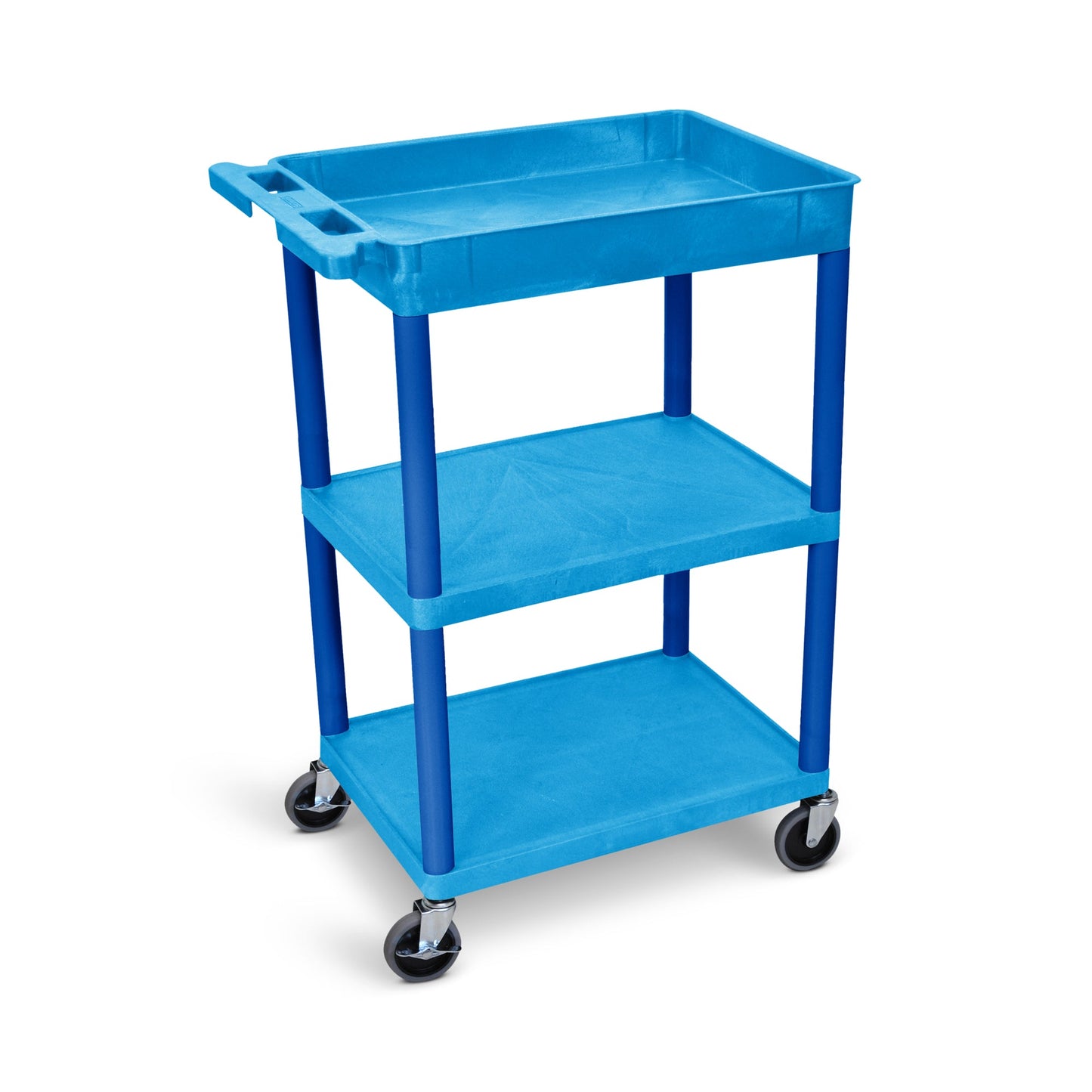 Luxor BUSTC122BU - 3 Shelf Plastic Tub Cart w/ Tub Top & Flat Middle/Bottom - Blue - SchoolOutlet